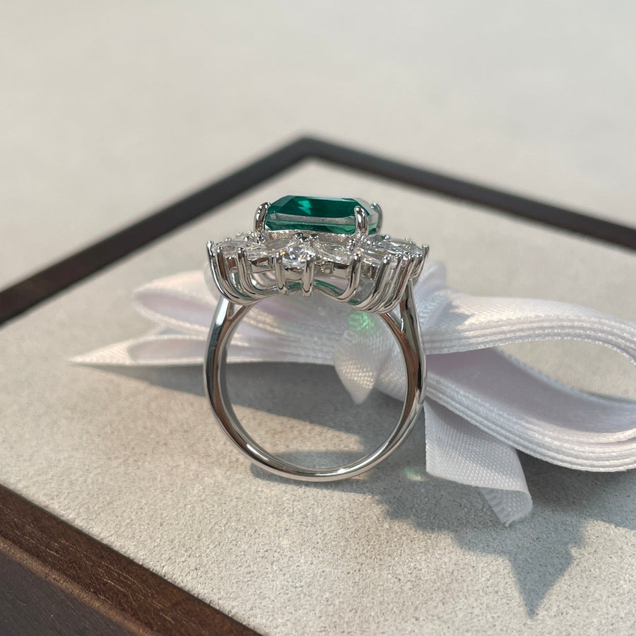 Emerald Green Halo Sterling Silver Engagement Ring Shineofdiamond
