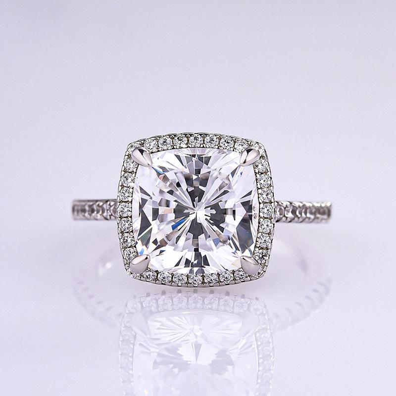 3.2 Carat Cushion Cut Halo Engagement Ring In Sterling Silver Shineofdiamond