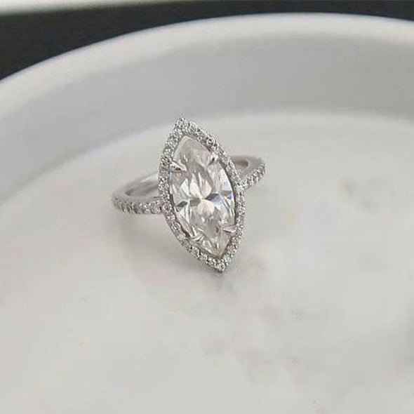 2.5CT Handmade Halo Marquise Cut Sterling Silver Engagement Ring shine of diamond