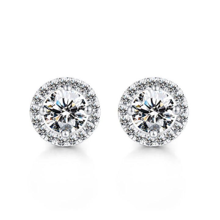 Classic Round Cut Stud Earrings In Sterling Silver shine of diamond