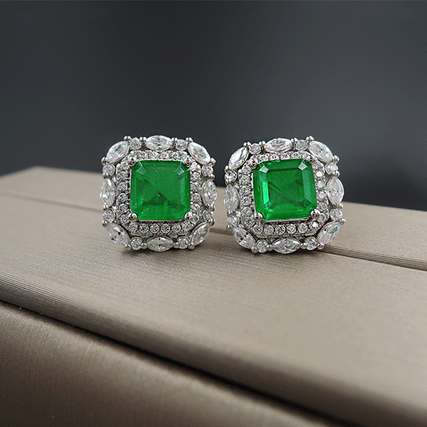 Red Gem Double Halo 925 Sterling Silver Stud Earrings Shineofidamond