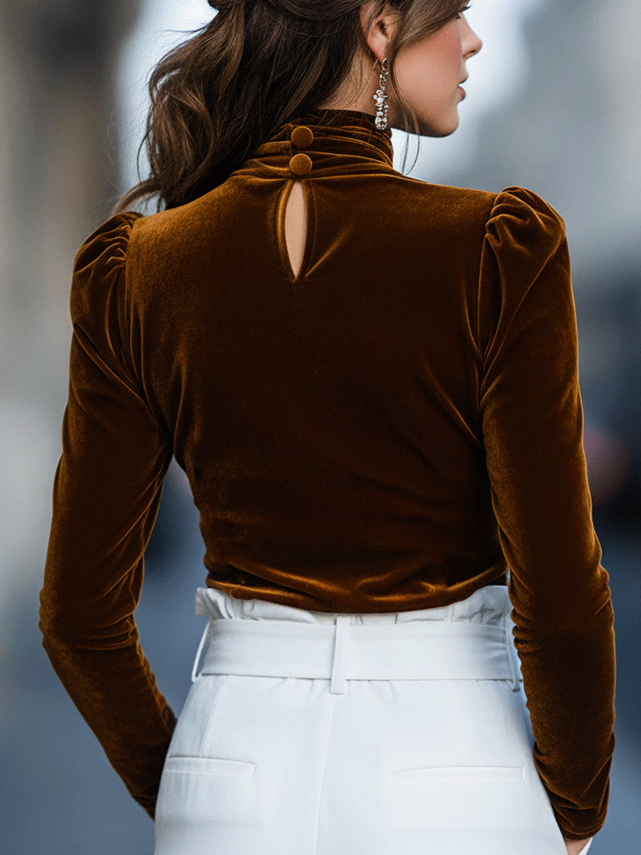 Burnt Caramel Velvet Turtleneck Top XYS