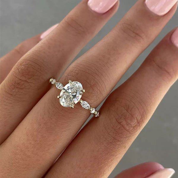 Unique Oval Cut Sterling Silver Engagement Ring Shineofidamond