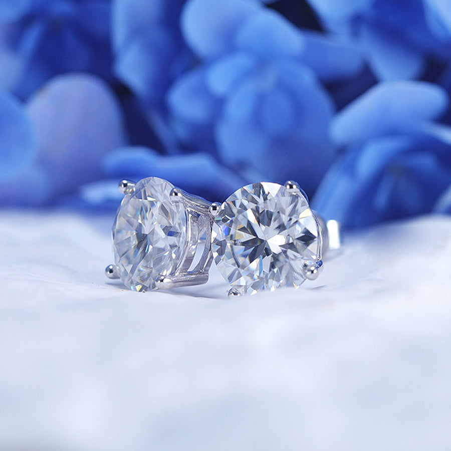 Classic 4 Prong Round Cut D Color Moissanite Stud Earrings Shine of Diamond