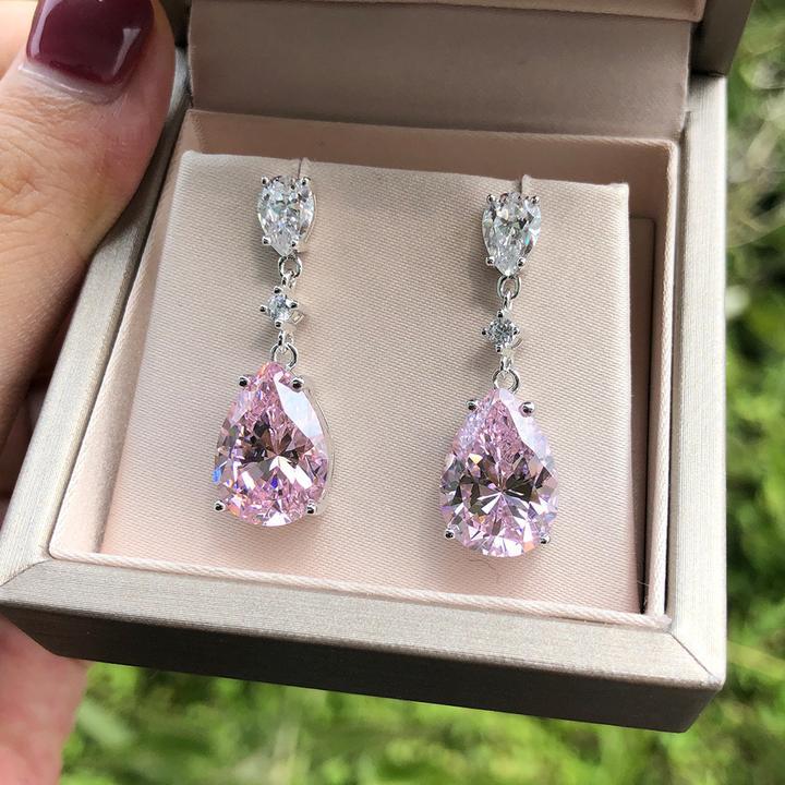 Ethnic Style Pink Pear Cut Drop Earrings Shineofidamond