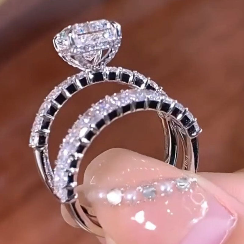 2Pcs Radiant Cut Sterling Silver Bridal Set with Eternity Band Shine of Diamond