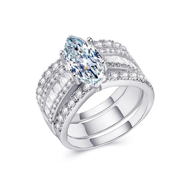 Highly Recommended! | Amazing Marquise Cut 3 Band Bridal Set hot