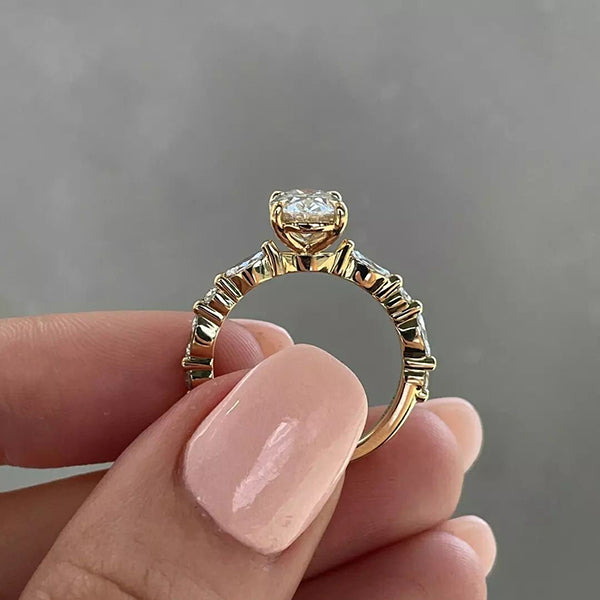 Unique Oval Cut Sterling Silver Engagement Ring Shineofidamond