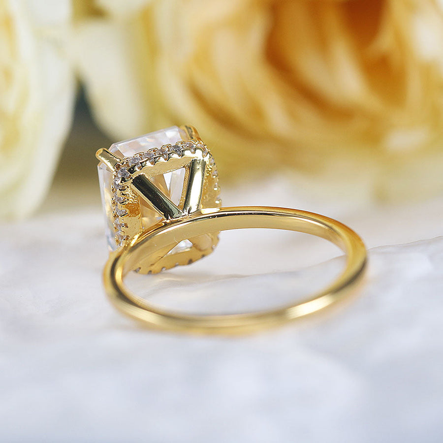 Stunning Hidden Halo Design Radiant Cut Sterling Silver Engagement Ring Shine of Diamond