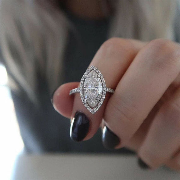 2.5CT Handmade Halo Marquise Cut Sterling Silver Engagement Ring shine of diamond