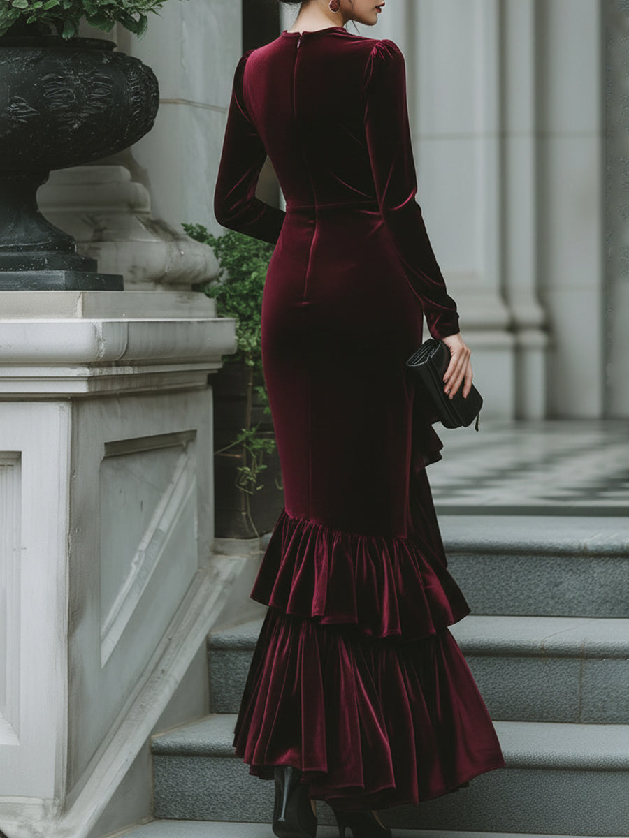 Long Sleeve Ruffled Tier Evening Gown XYS