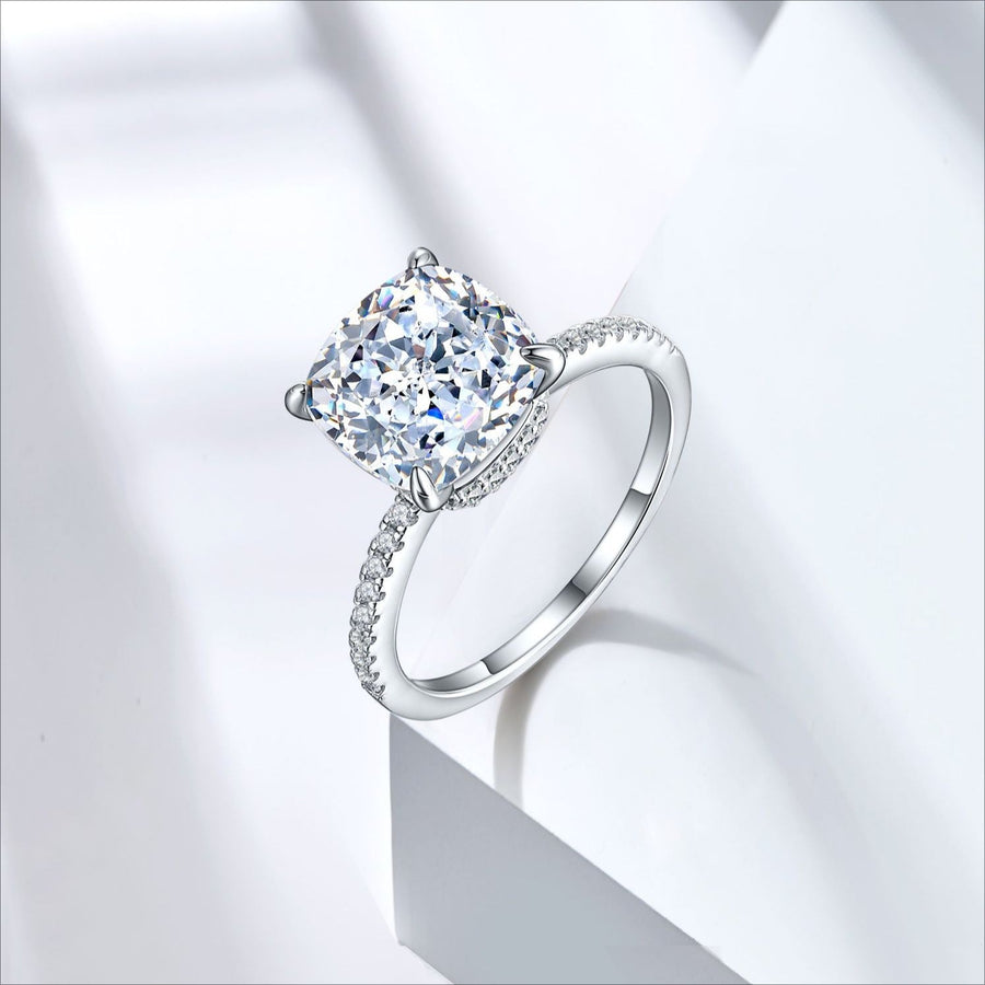 5.0CT Cushion Cut Sterling Silver Engagement Ring with Double Halo(Multi Color Available) shine of diamond