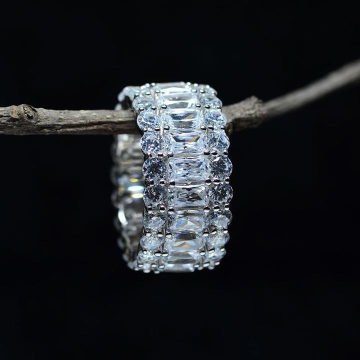 Sterling Silver Gorgeous Tripe Row Wedding Band Shineofdiamond
