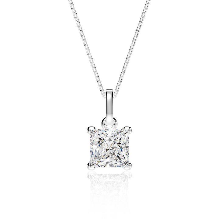 Mossanite Princess Cut Sterling Silver Pendant Necklace Shineofidamond