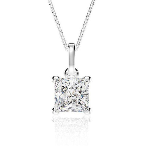 Mossanite Princess Cut Sterling Silver Pendant Necklace Shineofidamond