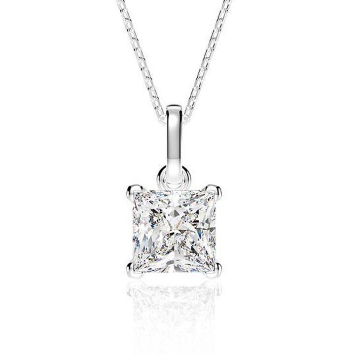 Mossanite Princess Cut Sterling Silver Pendant Necklace Shineofidamond