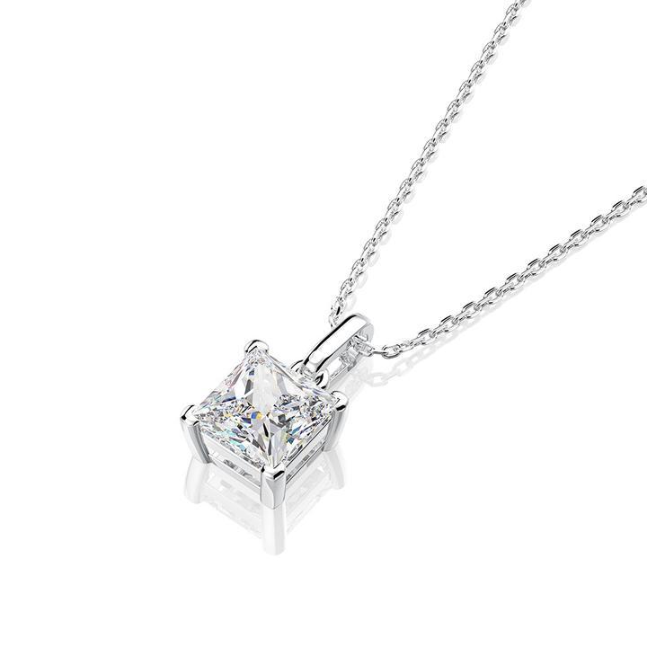 Mossanite Princess Cut Sterling Silver Pendant Necklace Shineofidamond