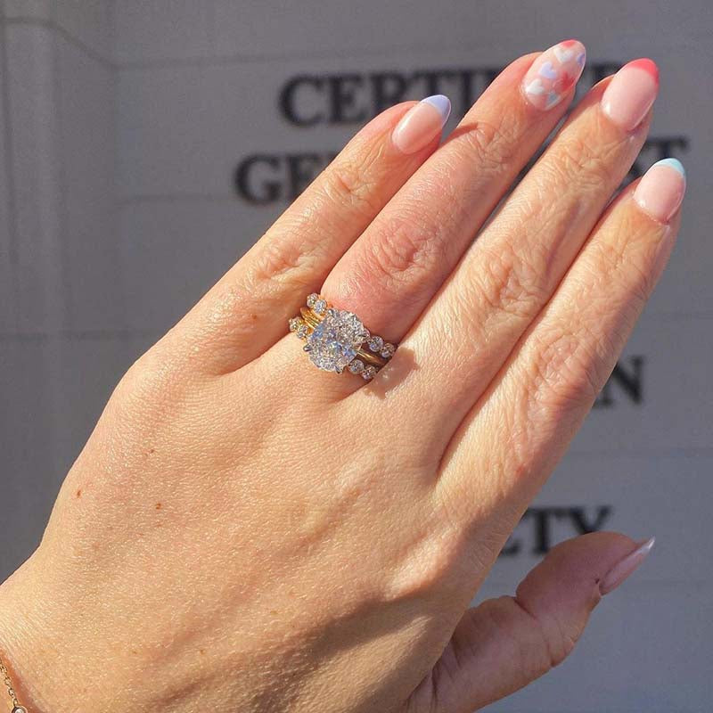 Gorgeous 3pc Golden Tone Oval Cut Wedding Bridal Set shine of diamond