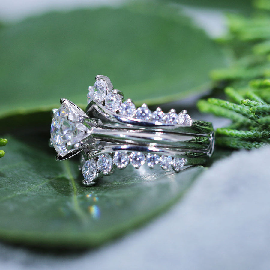 Classic Round Cut Enhancer Wedding Bridal Set In Sterling Silver shine