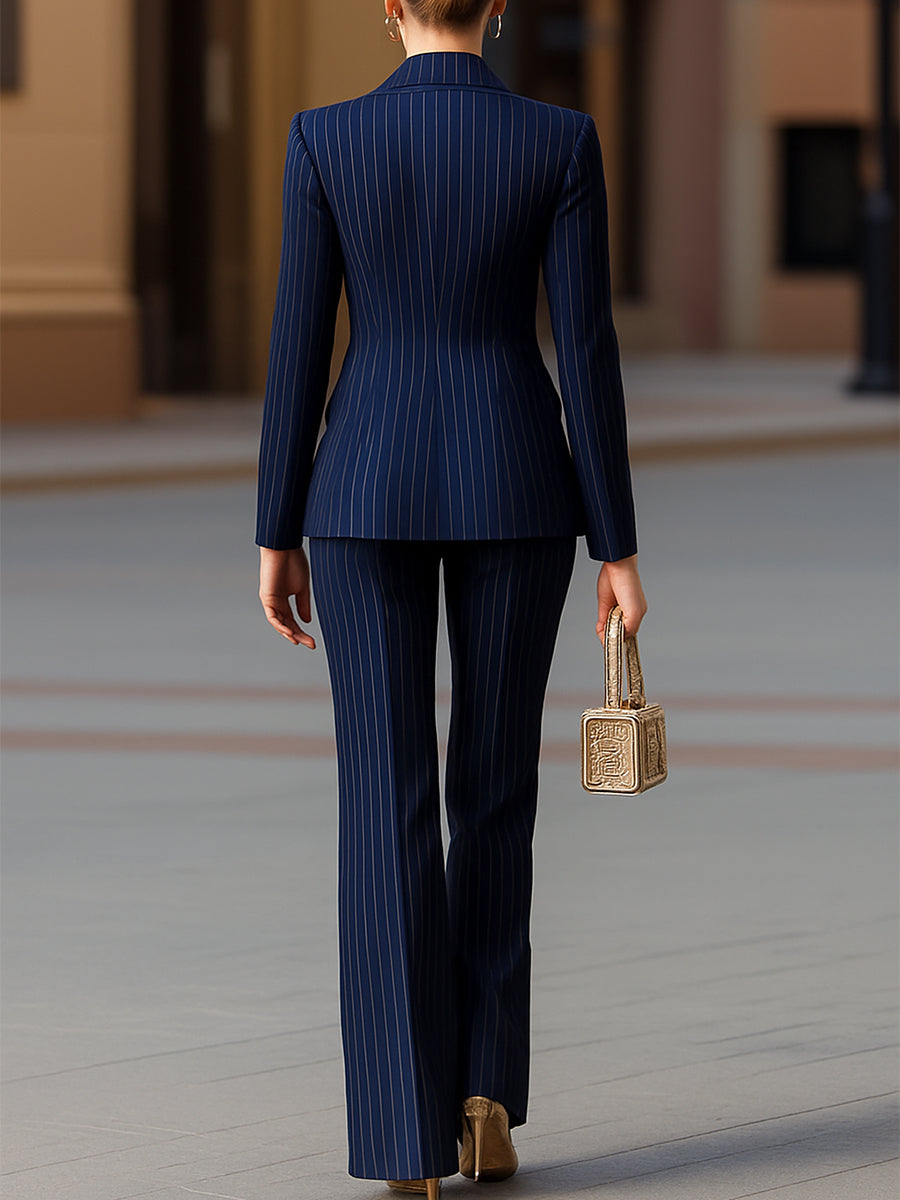 Elegant Pinstripe Double-Breasted Suit Set SN