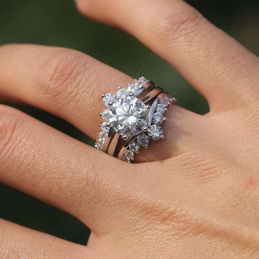 2 Pcs Round Cut Enhancer Wedding Bridal Set In Sterling Silver shine