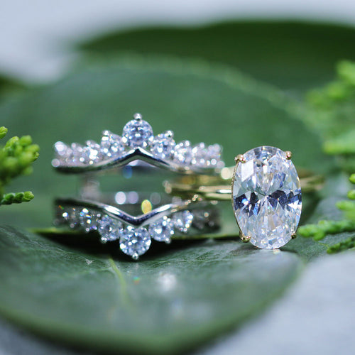 2 Pcs Oval Cut Enhancer Wedding Bridal Set shine