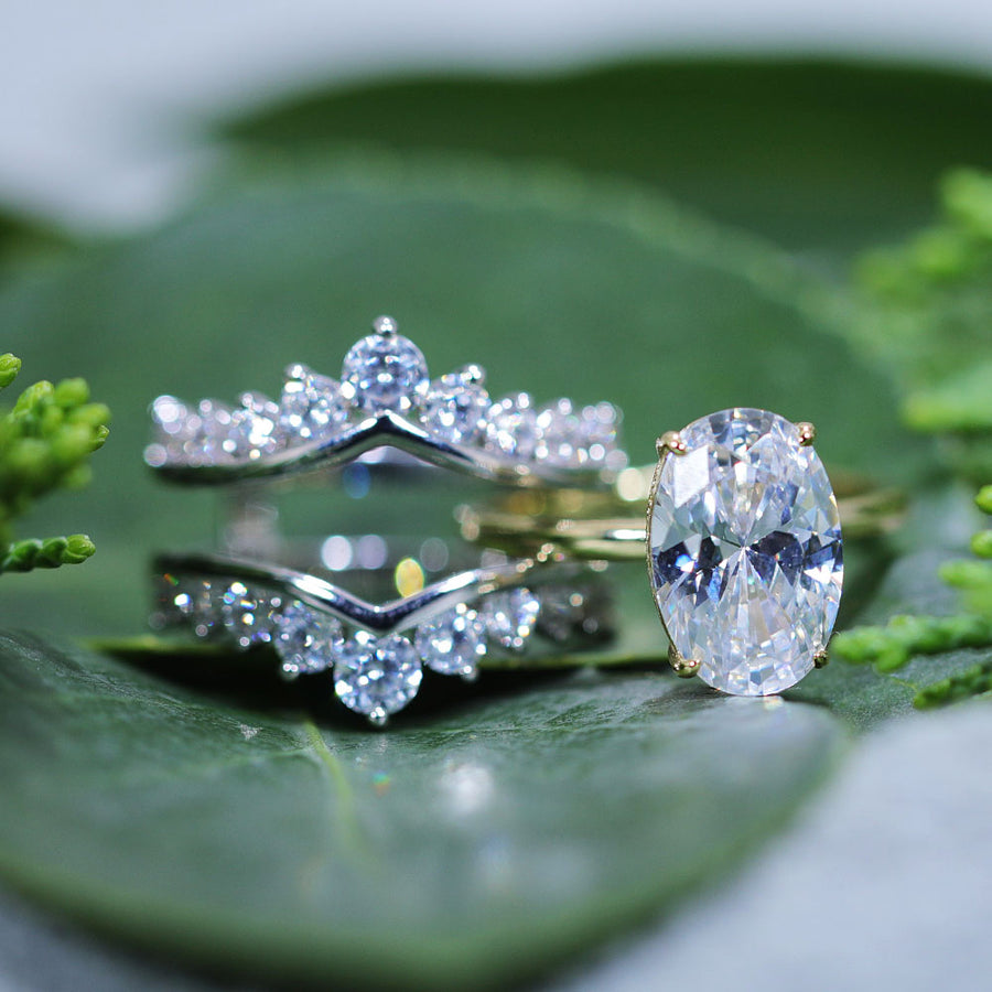 2 Pcs Oval Cut Enhancer Wedding Bridal Set shine