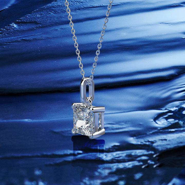 Mossanite Princess Cut Sterling Silver Pendant Necklace Shineofidamond