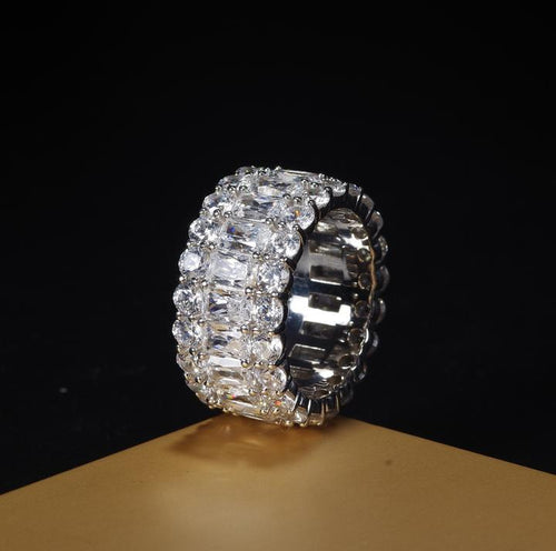Sterling Silver Gorgeous Tripe Row Wedding Band Shineofdiamond