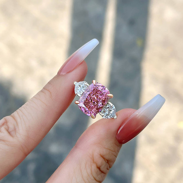 Two Tone Cushion Cut Three Stone Pink Gemstone Sterling Silver Engagement Ring shineofdiamond