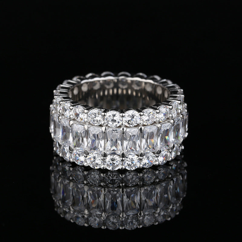 Vintage Eternity Three Row Wedding Band In Sterling Silver shine of diamond
