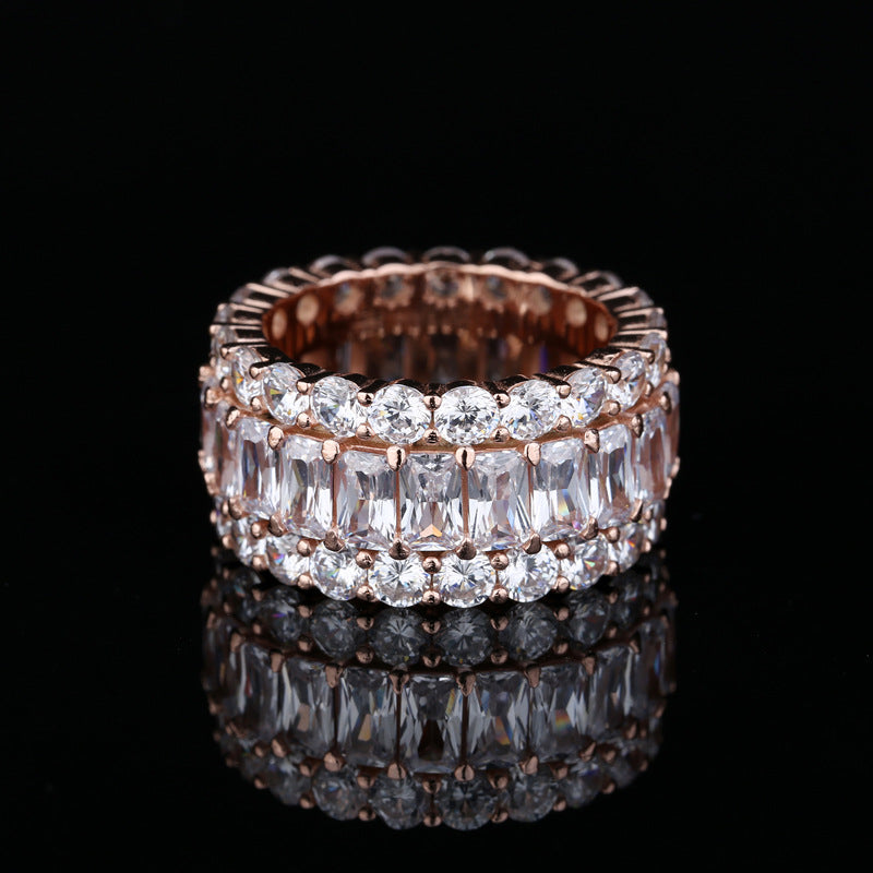 Vintage Eternity Three Row Wedding Band In Sterling Silver shine of diamond
