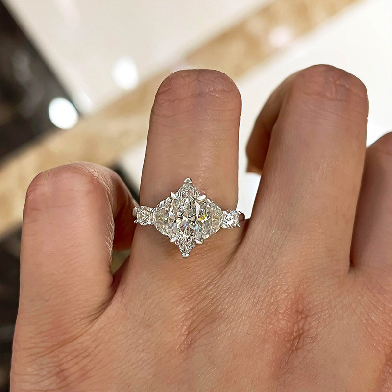 Gorgeous Marquise Cut Three Stone Engagement Ring in Sterling Silver Shineofdiamond