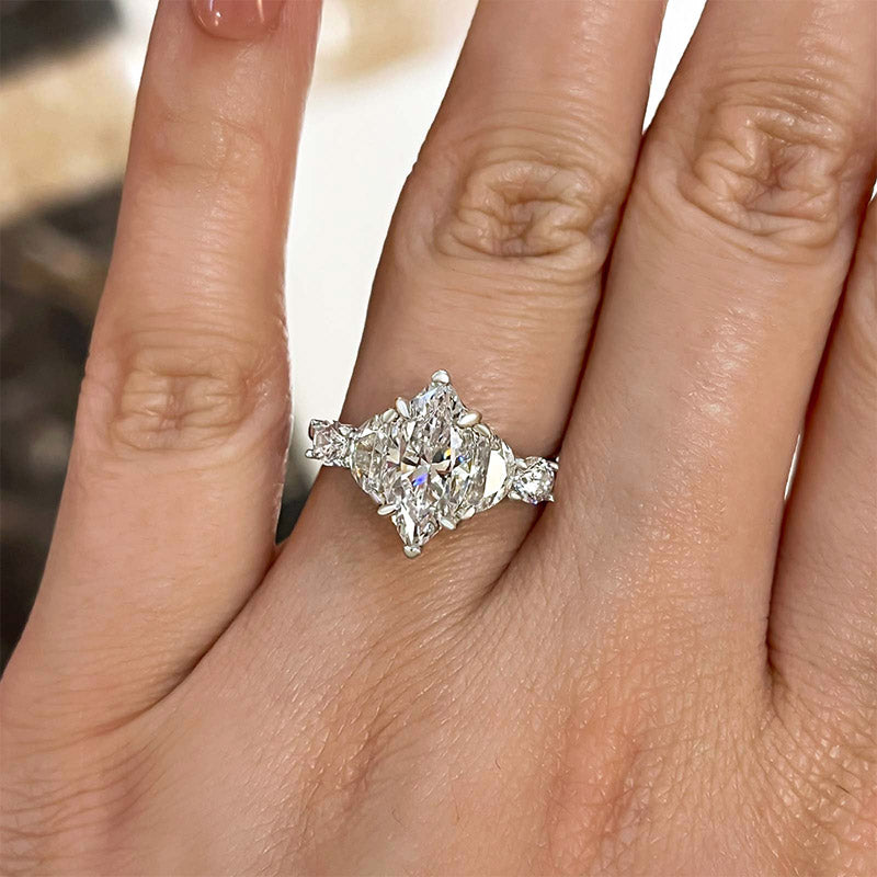 Gorgeous Marquise Cut Three Stone Engagement Ring in Sterling Silver Shineofdiamond