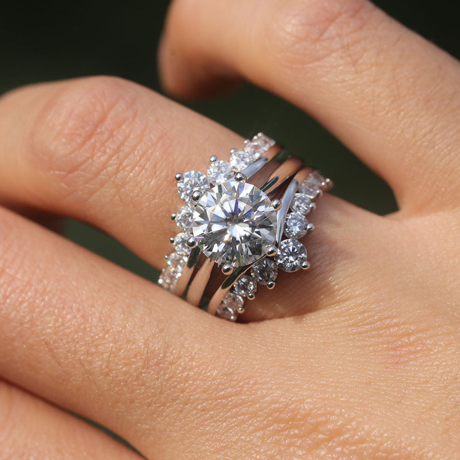 2 Pcs Round Cut Enhancer Wedding Bridal Set In Sterling Silver shine