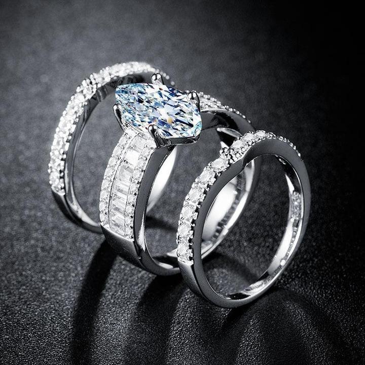 Highly Recommended! | Amazing Marquise Cut 3 Band Bridal Set hot