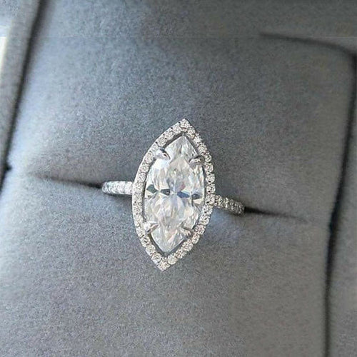 2.5CT Handmade Halo Marquise Cut Sterling Silver Engagement Ring shine of diamond