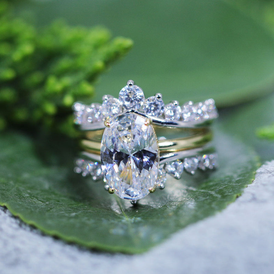 2 Pcs Oval Cut Enhancer Wedding Bridal Set shine