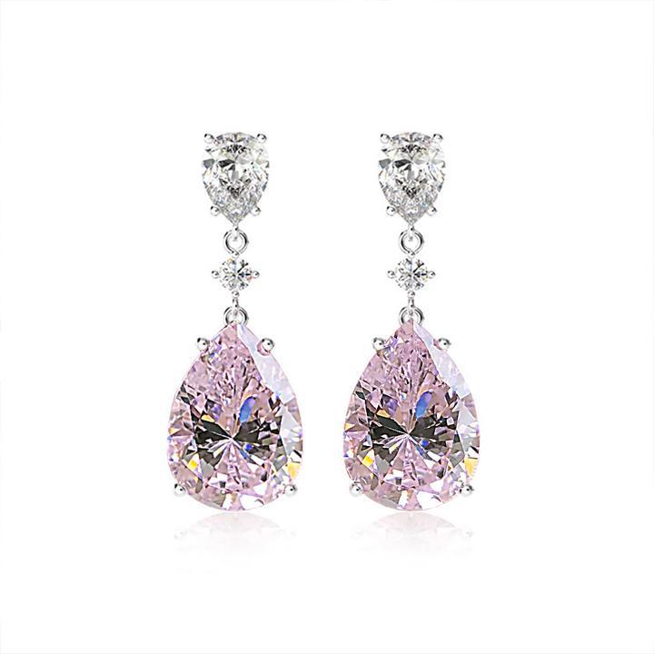 Ethnic Style Pink Pear Cut Drop Earrings Shineofidamond