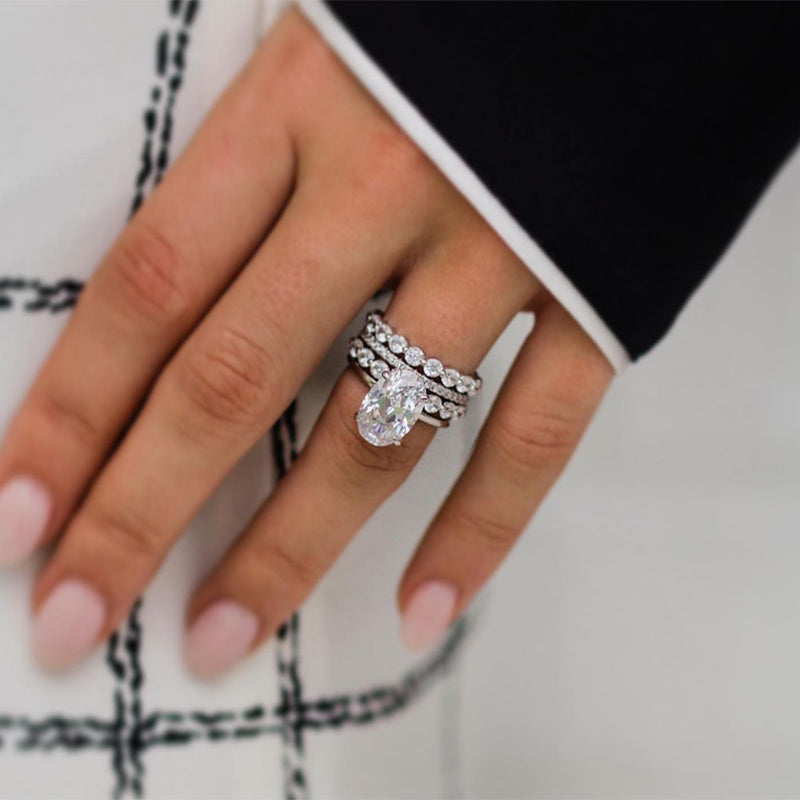 Simple Oval Cut Wedding Bridal Set In Sterling Silver Shineofdiamond