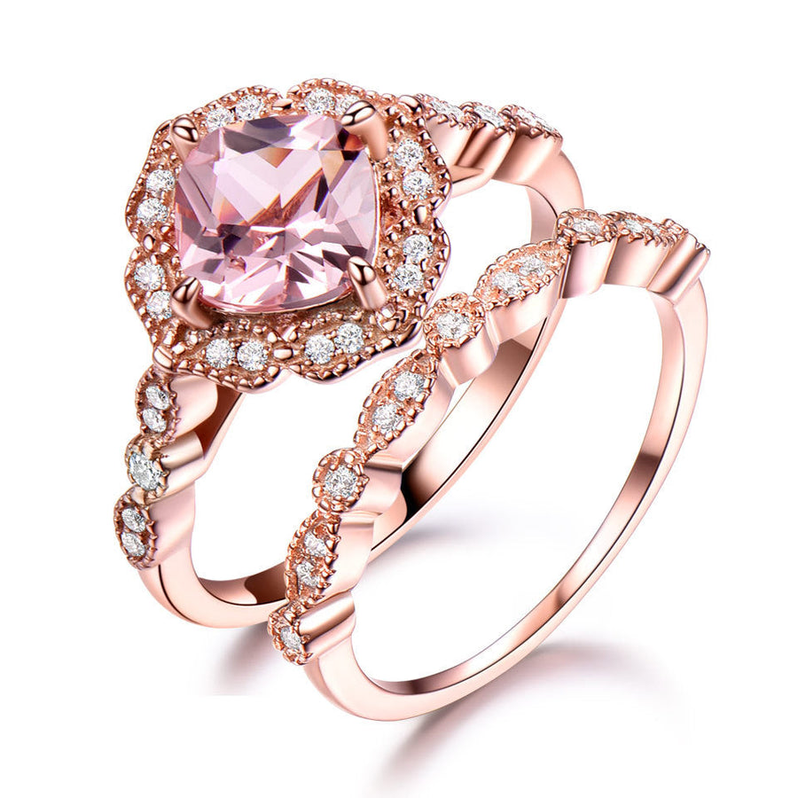 Vintage Pink Morganite Rose Gold Tone Ring Set Carly Jewelry