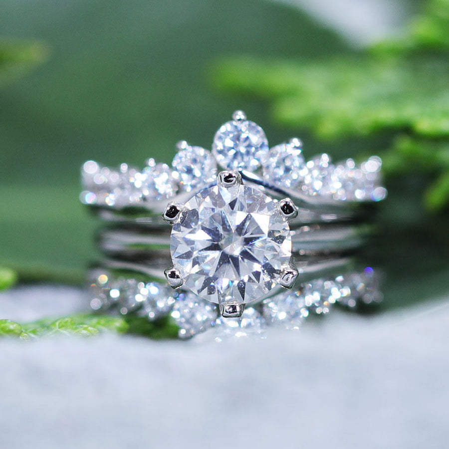 Classic Round Cut Enhancer Wedding Bridal Set In Sterling Silver shine