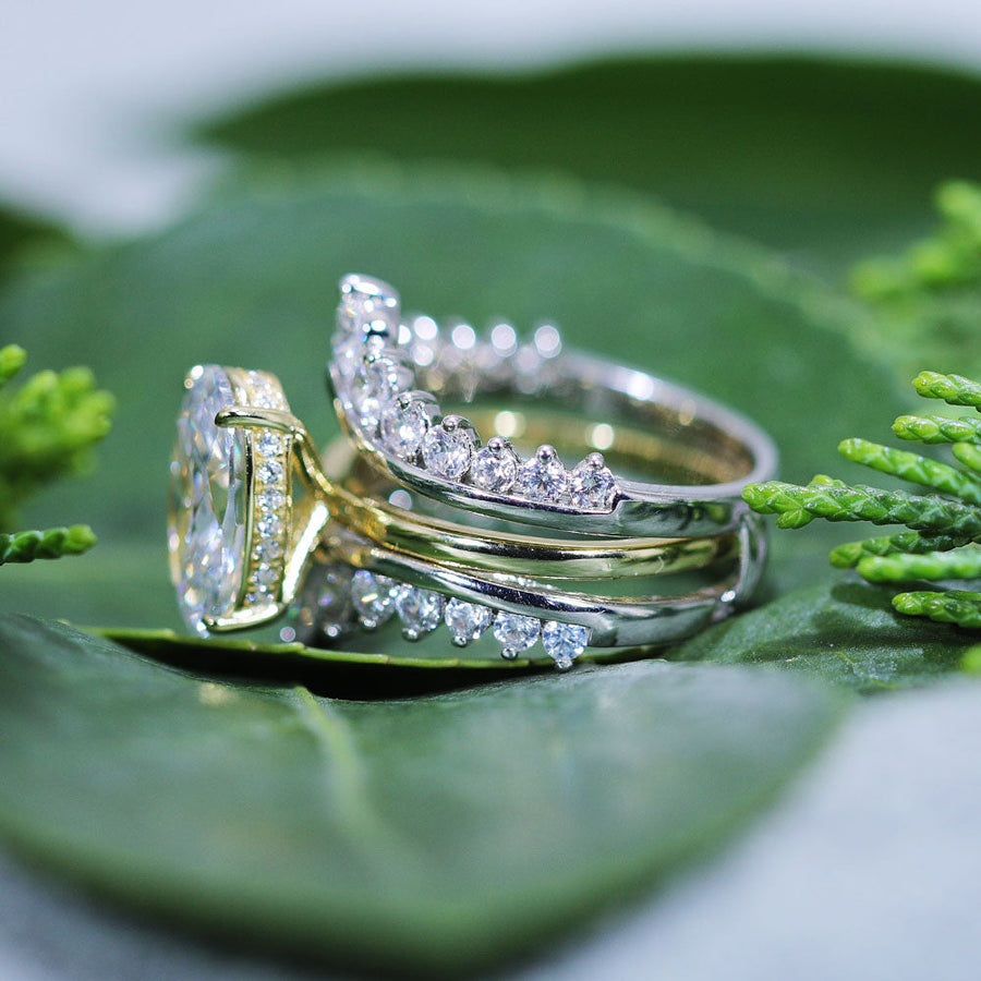 2 Pcs Oval Cut Enhancer Wedding Bridal Set shine