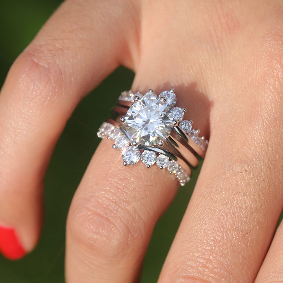 2 Pcs Round Cut Enhancer Wedding Bridal Set In Sterling Silver shine