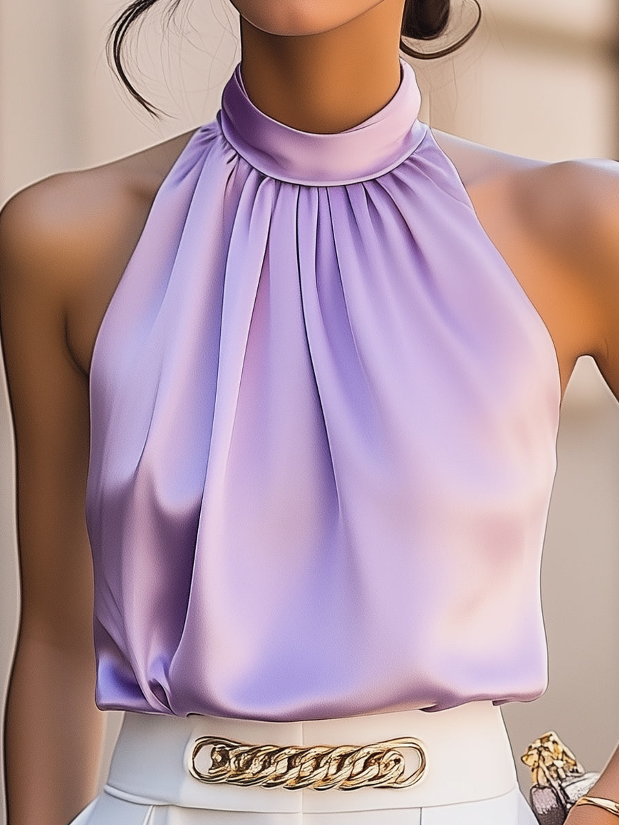 Lavender Satin High Neck Blouse HWT