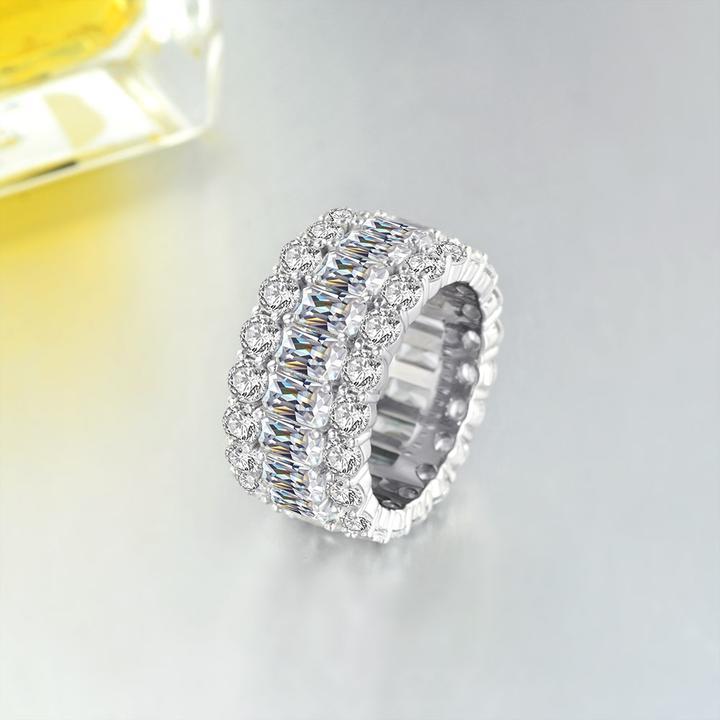 Sterling Silver Gorgeous Tripe Row Wedding Band Shineofdiamond