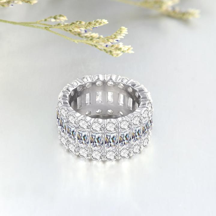 Sterling Silver Gorgeous Tripe Row Wedding Band Shineofdiamond