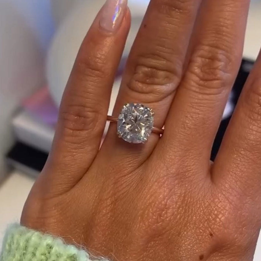 Classic Cushion Cut Sterling Silver Engagament Ring shine of diamond