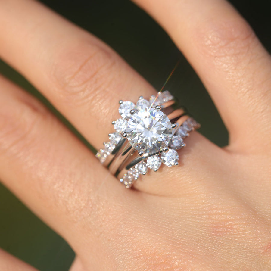 2 Pcs Round Cut Enhancer Wedding Bridal Set In Sterling Silver shine