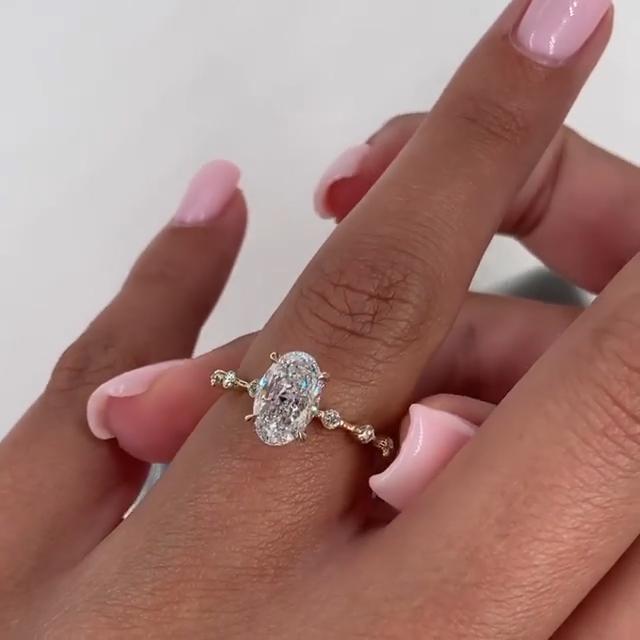 Oval Cut Engagement Ring with Side Stone in Sterling Silver Shineofidamond